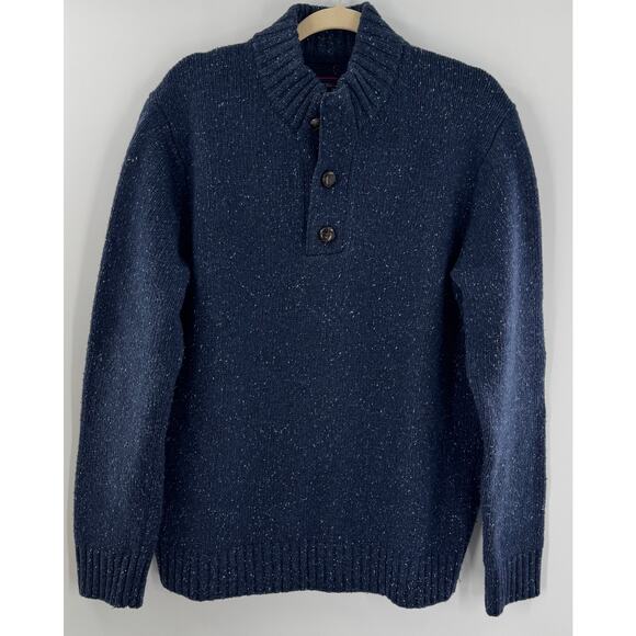 UNTUCKit Mens Navy Vangone Button Mock Neck Wool Sweater Lambswool Large - Picture 1 of 6